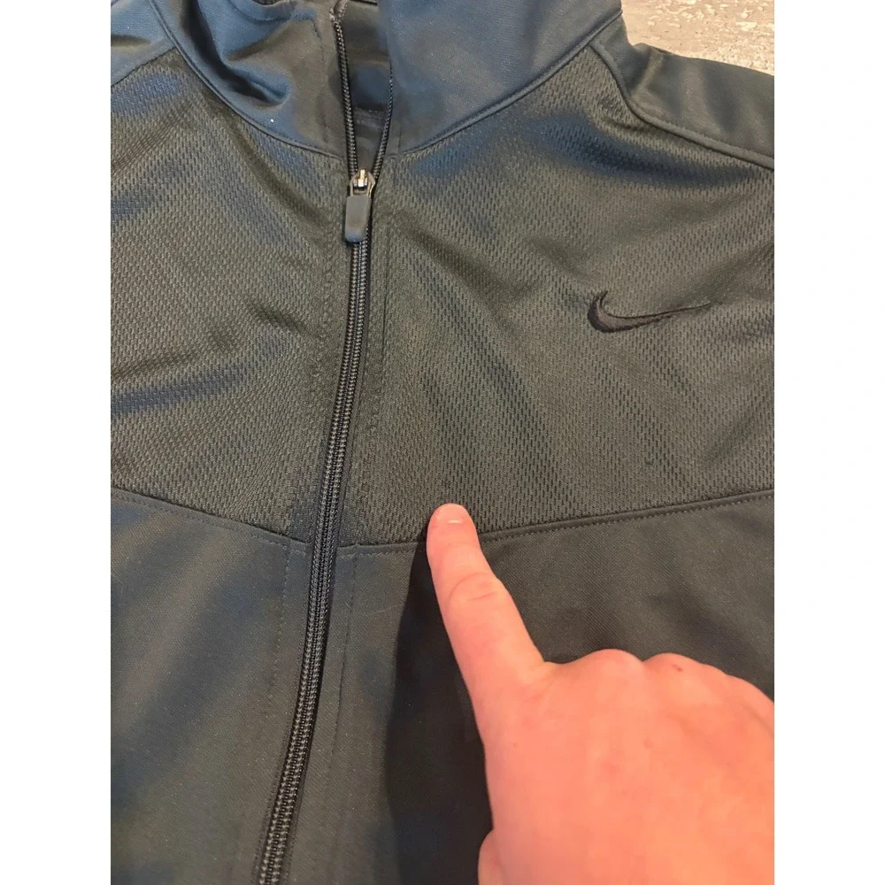 Nike Mens Track Jacket Full Zip Gray Black Mesh Panel Sportswear Large